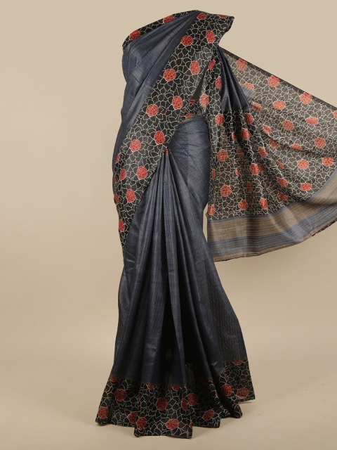 

Pothys Grey Floral Printed Jute Silk Saree