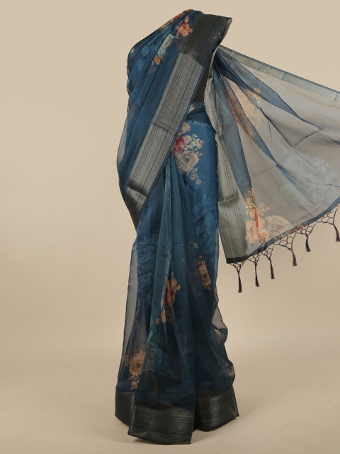 

Pothys Blue & Red Floral Jute Silk Saree