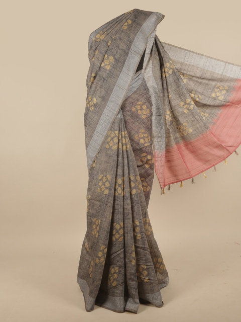 

Pothys Grey & Peach-Coloured Printed Jute Silk Saree