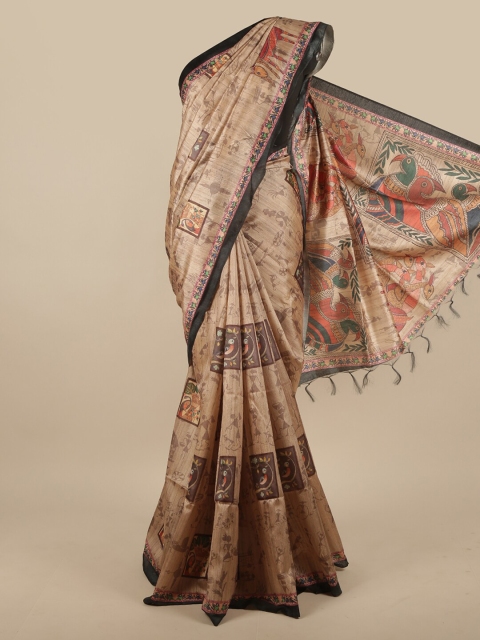 

Pothys Tan & Orange Ethnic Motifs Jute Silk Saree
