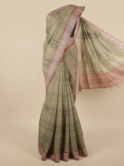 

Pothys Green Abstract Printed Jute Silk Saree