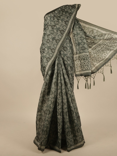 

Pothys Green & Cream-Coloured Floral Jute Silk Saree