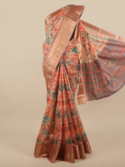 

Pothys Peach-Coloured & Green Jute Silk Saree