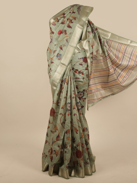 

Pothys Green & Maroon Floral Zari Jute Silk Saree