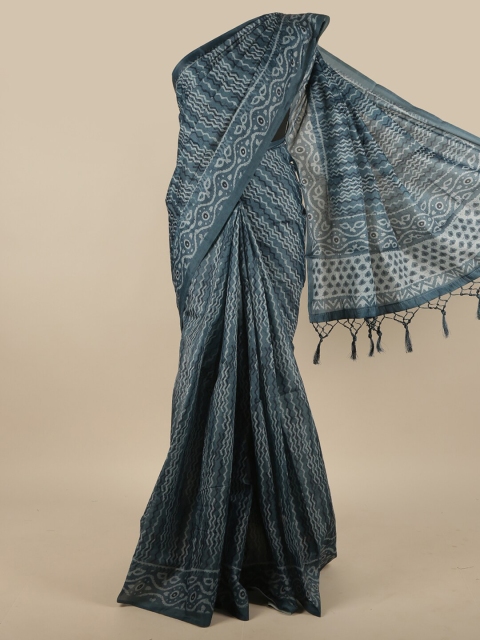 

Pothys Blue Geometric Printed Jute Silk Saree