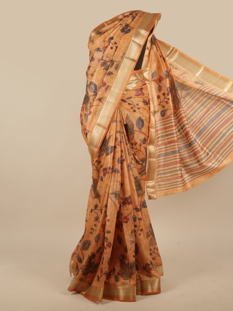 

Pothys Mustard & Maroon Floral Printed Zari Jute Silk Saree