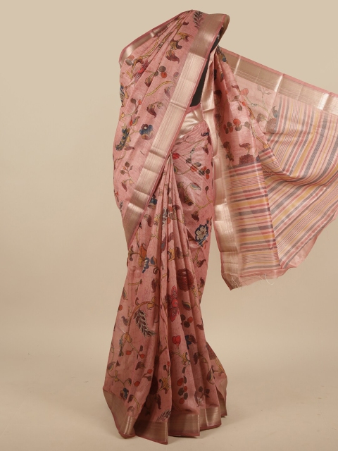 

Pothys Pink & Brown Floral Zari Jute Silk Saree