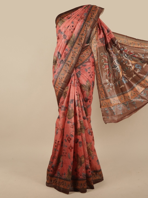

Pothys Pink Floral Printed Jute Silk Saree