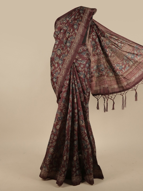 

Pothys Brown & Grey Floral Jute Silk Saree