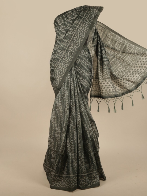 

Pothys Green & Beige Jute Silk Saree
