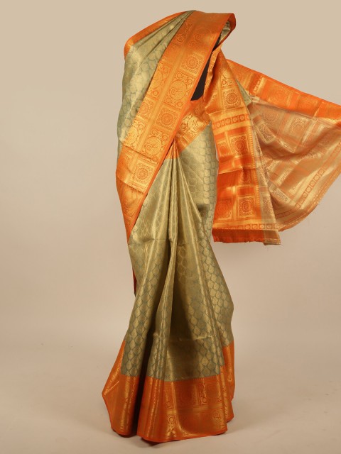 

Pothys Green & Orange Ethnic Motifs Zari Jute Silk Saree