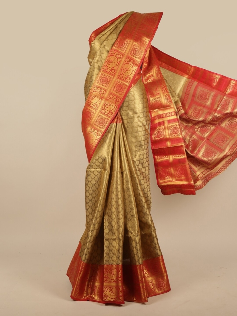 

Pothys Gold-Toned & Red Ethnic Motifs Zari Jute Silk Saree