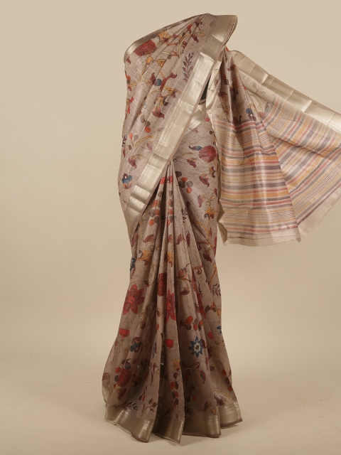 

Pothys Grey Floral Printed Jute Silk Saree