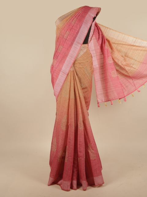 

Pothys Peach-Coloured & Beige Paisley Jute Silk Saree