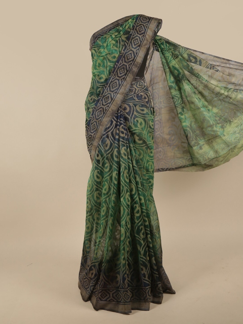 

Pothys Green & Navy Blue Floral Zari Saree