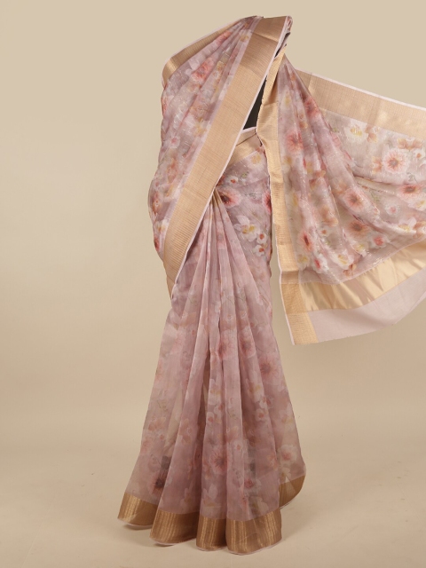 

Pothys Pink & Maroon Floral Printed Zari Jute Silk Saree