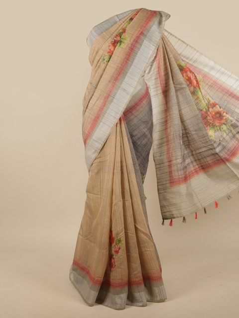 

Pothys Tan & Grey Floral Jute Silk Saree