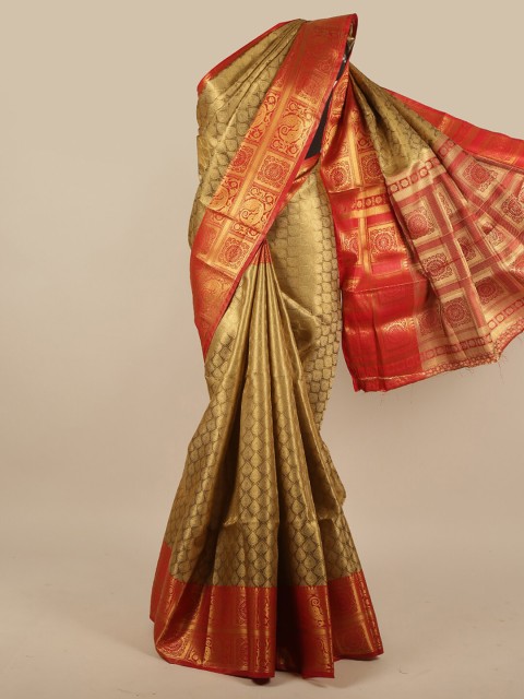 

Pothys Gold-Toned & Red Ethnic Motifs Zari Jute Silk Saree