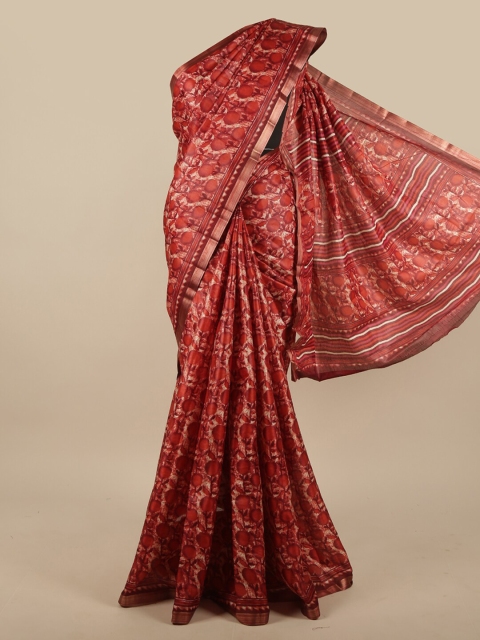 

Pothys Rust & Gold-Toned Floral Zari Jute Silk Saree