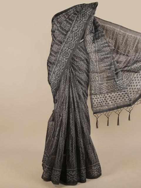 

Pothys Grey Batik Jute Silk Saree