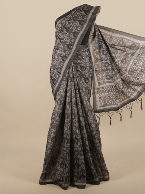 

Pothys Charcoal & Grey Ethnic Motifs Jute Silk Saree