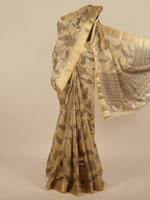 

Pothys Yellow Floral Printed Jute Silk Saree