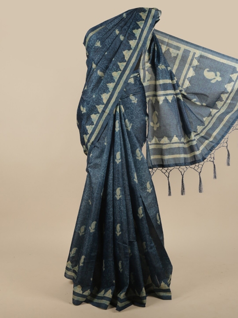 

Pothys Blue & Off White Ethnic Motifs Jute Silk Saree