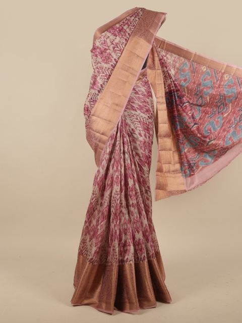 

Pothys Pink & Gold-Toned Zari Jute Silk Saree