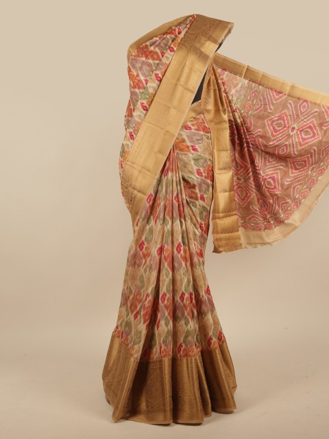 

Pothys Cream-Coloured & Red Ethnic Motifs Zari Jute Silk Saree