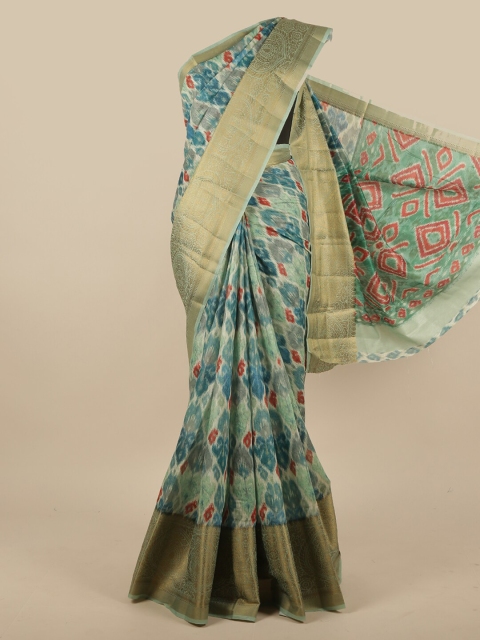 

Pothys Green & Red Floral Jute Silk Saree
