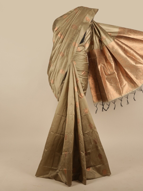 

Pothys Green & Bronze-Toned Ethnic Motifs Zari Jute Silk Saree