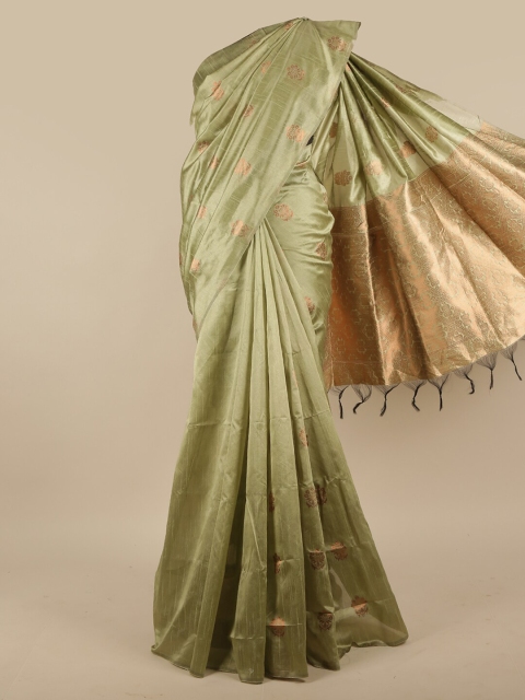 

Pothys Green & Gold-Toned Ethnic Motifs Zari Jute Silk Saree