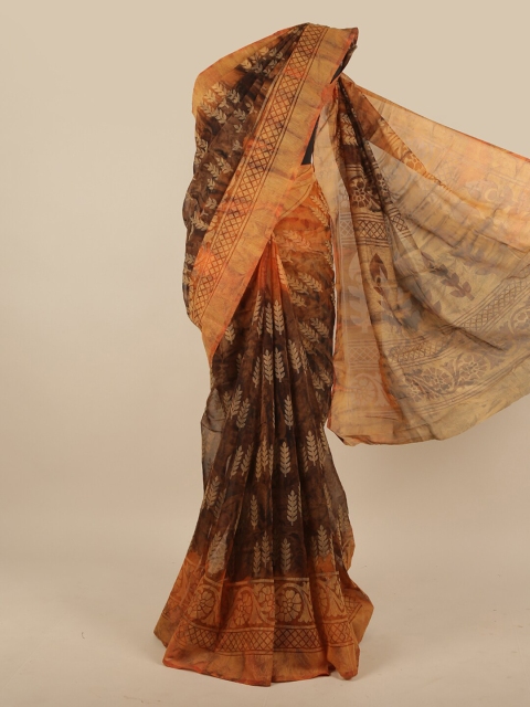

Pothys Brown Floral Printed Poly Chiffon Saree
