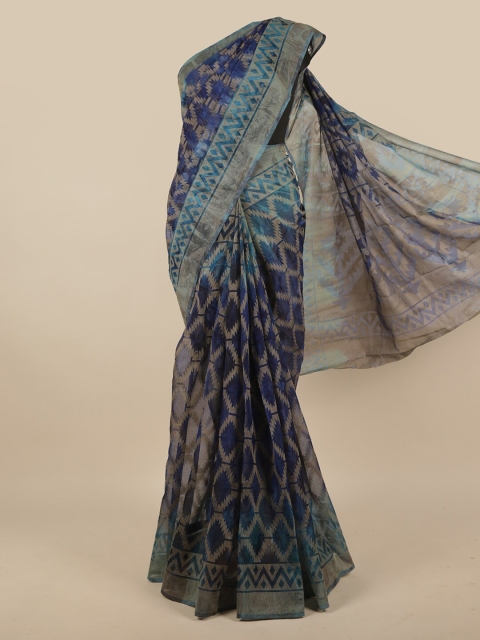

Pothys Blue & Grey Poly Chiffon Saree