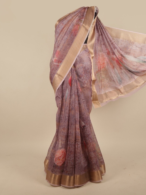 

Pothys Lavender & Peach-Coloured Floral Zari Jute Silk Saree