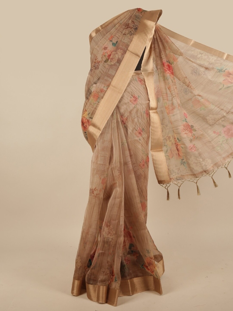 

Pothys Brown & Gold-Toned Floral Zari Jute Silk Saree
