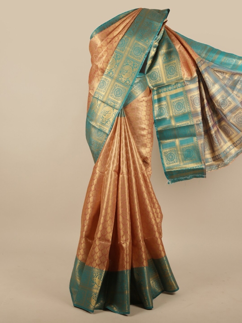 

Pothys Peach-Coloured & Turquoise Blue Ethnic Motifs Zari Jute Silk Saree