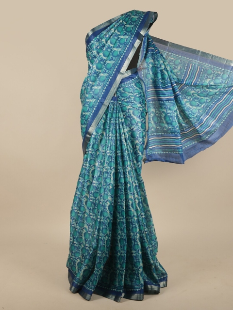 

Pothys Blue & Silver-Toned Abstract Printed Zari Jute Silk Saree