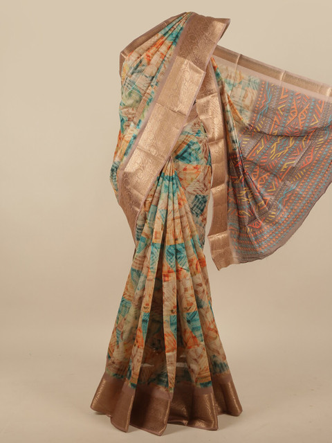 

Pothys Beige & Blue Zari Jute Silk Saree
