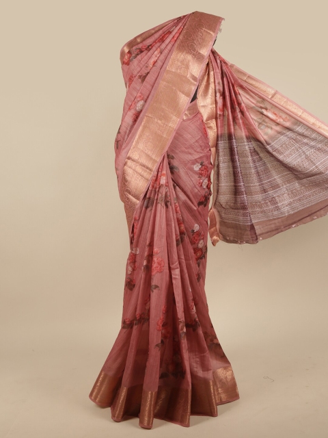 

Pothys Pink & Gold-Toned Floral Zari Jute Silk Saree