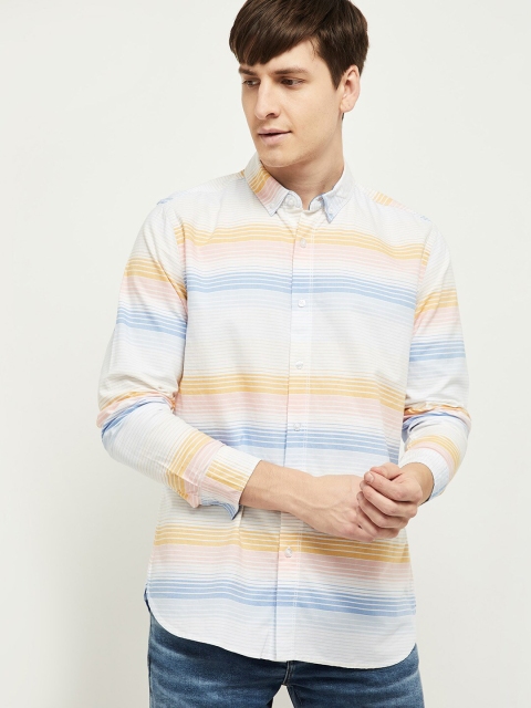 

max Men White Horizontal Stripes Striped Casual Shirt