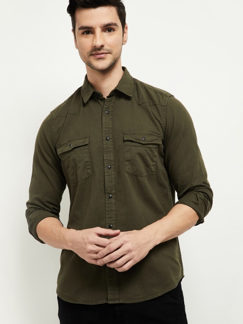 

max Men Green Solid Regular Fit Casual Shirt