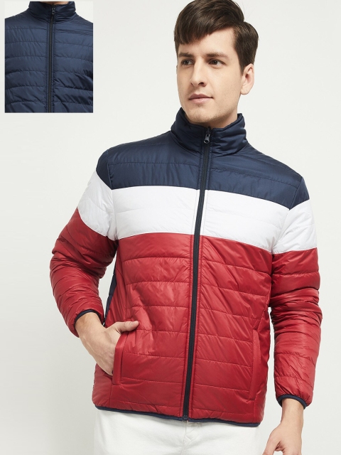 

max Men Navy Blue & Red Colourblocked Reversible Padded Jacket