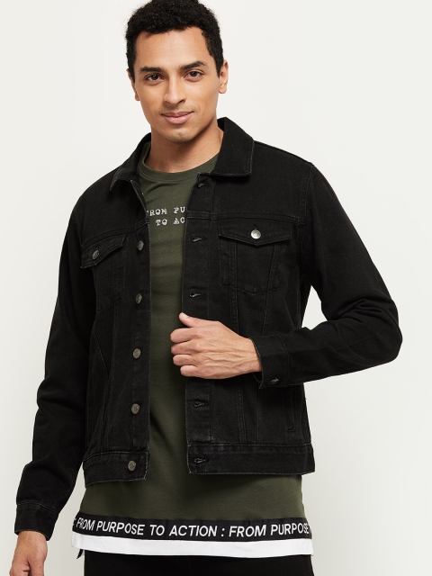 

max Men Black Pure Cotton Denim Jacket