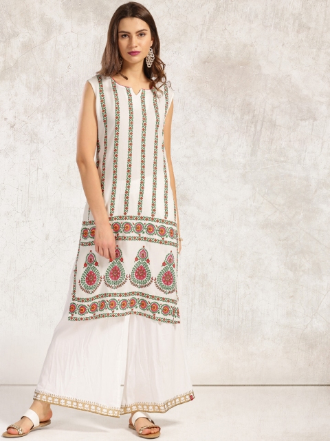 

Anouk Women Off-white Printed Straight Kurta