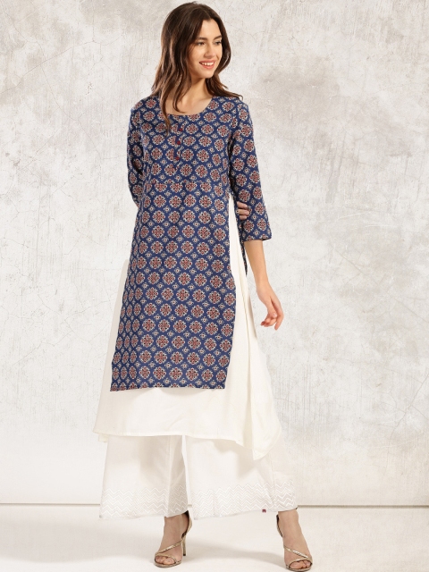 

Anouk Women Navy Blue Printed A-Line Kurta