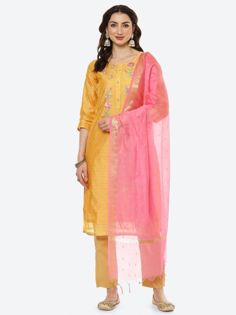 

Meena Bazaar Yellow & Pink Embroidered Unstitched Dress Material