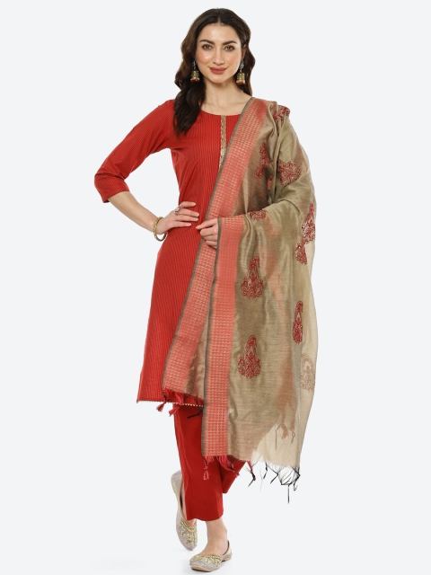 

Meena Bazaar Maroon & Gold-Toned Pure Cotton Unstitched Dress Material