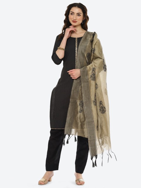 

Meena Bazaar Black & Beige Printed Pure Cotton Unstitched Dress Material