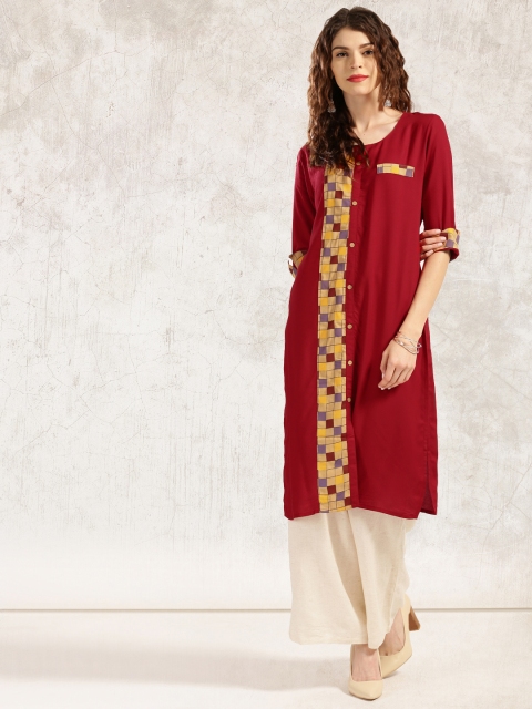 

Anouk Women Red Printed Patchwork Kurta